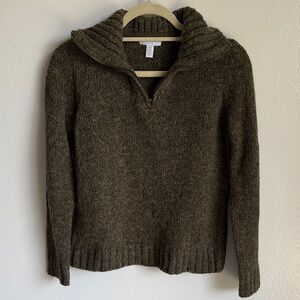 Charter Club Dark Green Quarter Zip Thick Pull Over Sweater Collar, Small Petite